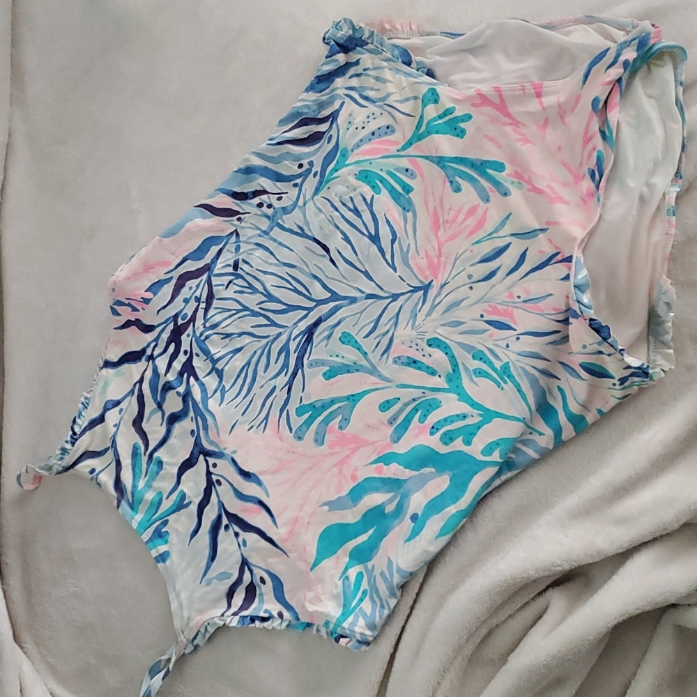 Lilly Pulitzer Sz 14 Girl's Coral Print Swimsuit